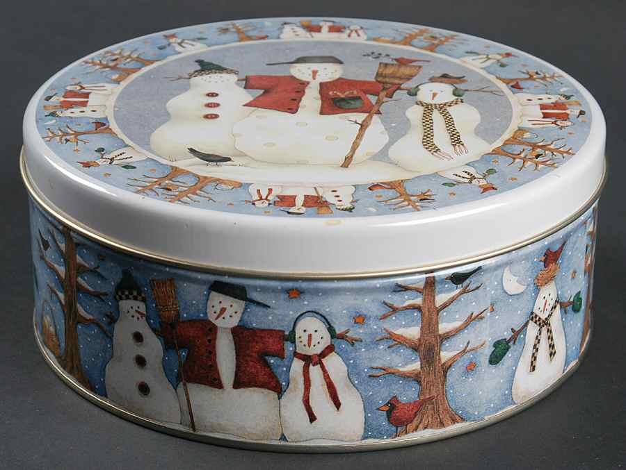 Snowman Round Metal Box with Lid by Sakura-1
