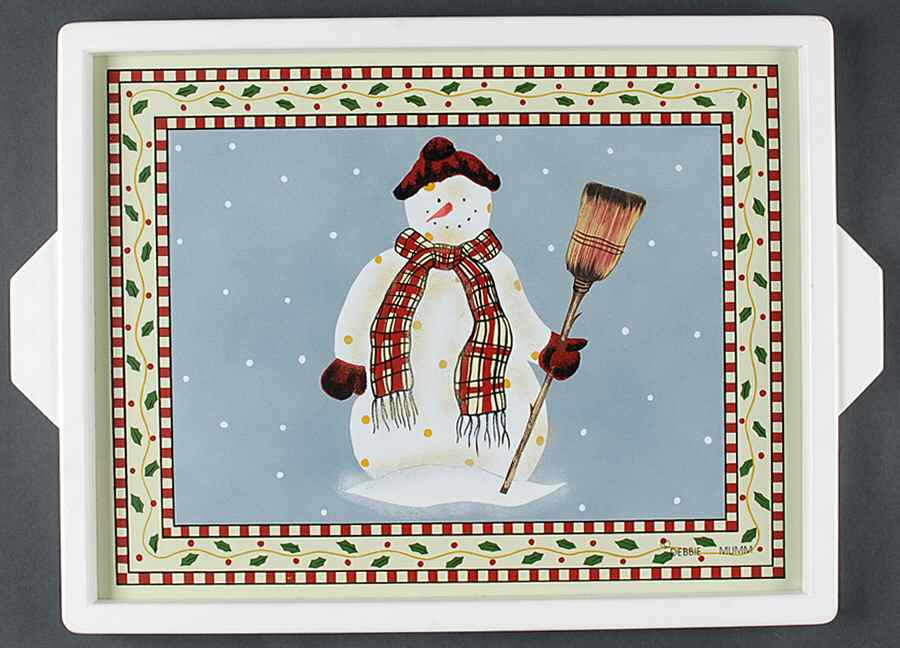 Snowman Wood Rectangular Handled Tray by Sakura-1