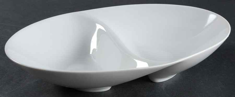 6600 White 11" Oval Divided Vegetable Bowl by Sango-1