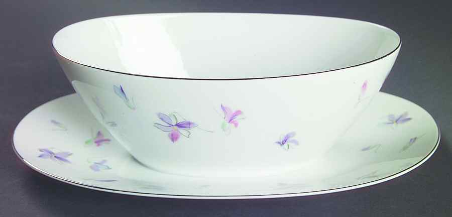 Violets (Platinum Trim) Gravy Boat with Attached Underplate by Sango-1
