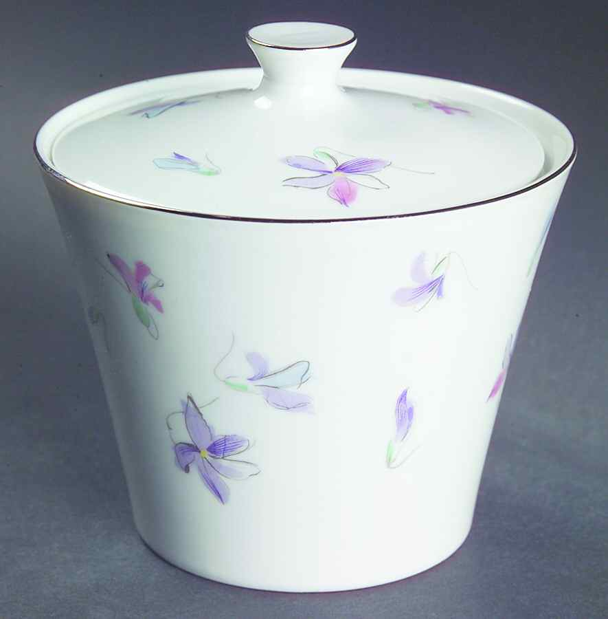 Violets (Platinum Trim) Sugar Bowl & Lid by Sango-1