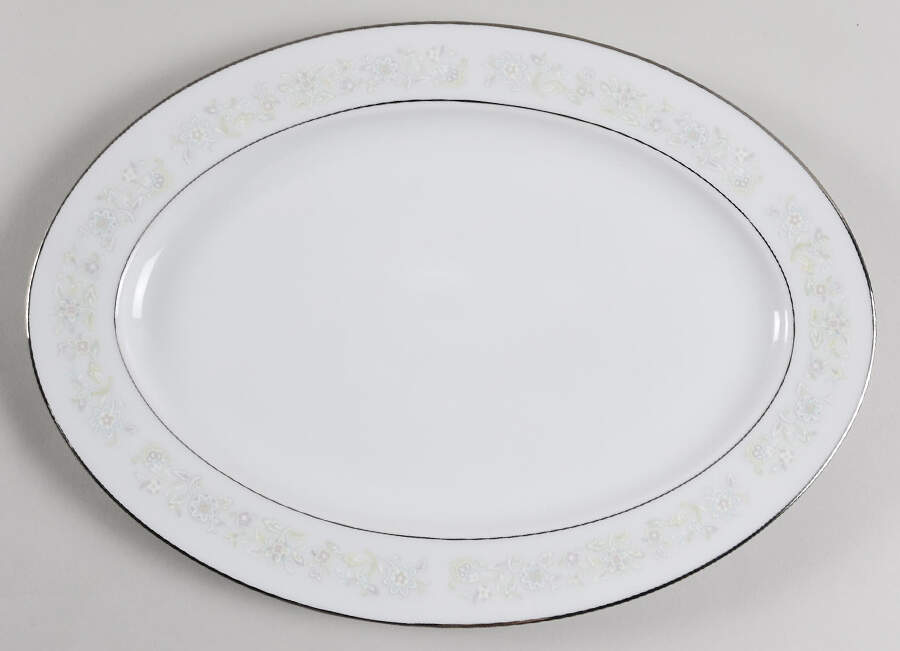 Angelique (Platinum Trim) 12" Oval Serving Platter by Sango-1