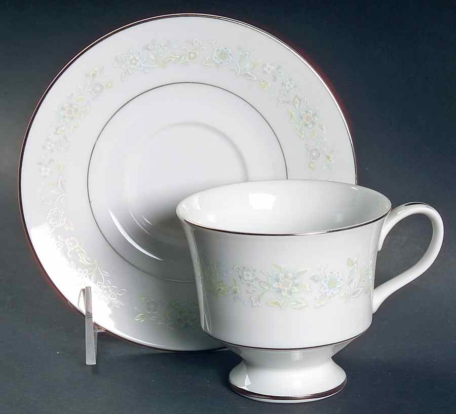 Angelique (Platinum Trim) Footed Cup & Saucer Set by Sango-1