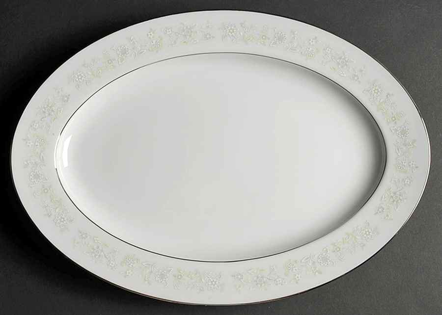 Angelique (Platinum Trim) 14" Oval Serving Platter by Sango-1