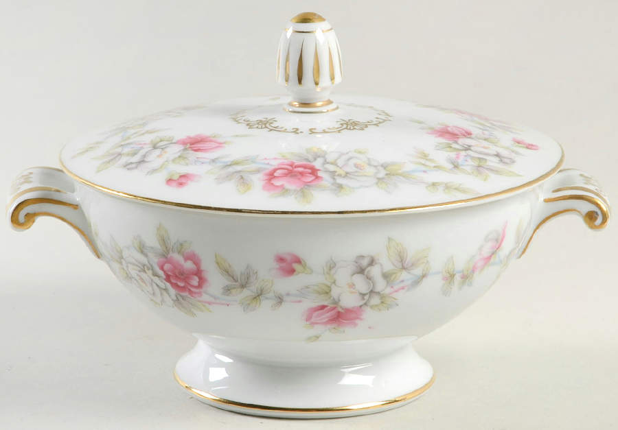 Angelique (White & Pink Roses) Sugar Bowl & Lid by Sango-1