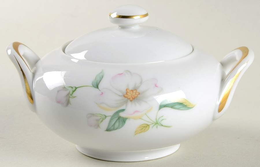 Apple Blossom (Fine China, Coupe Shape) Sugar Bowl & Lid by Sango-1