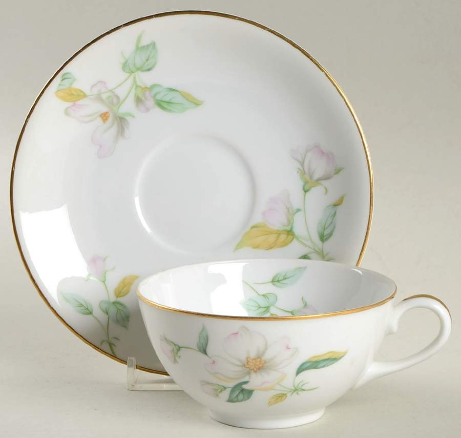 Apple Blossom (Fine China, Coupe Shape) Flat Cup & Saucer Set by Sango-1