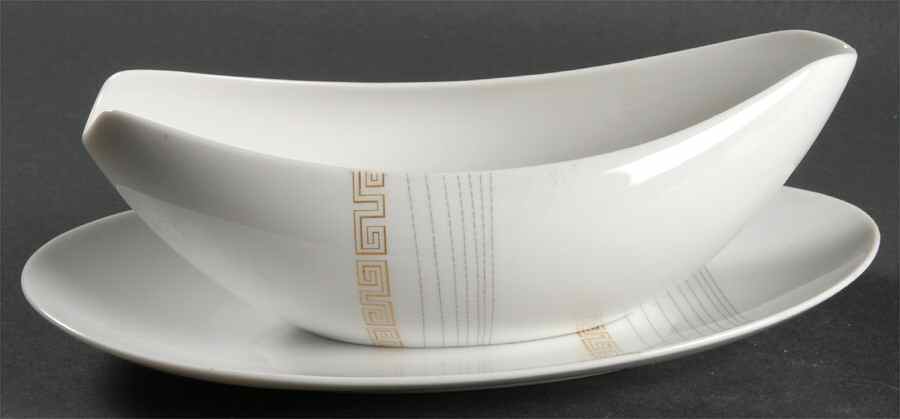 Apollo (Gold On White with Black) Gravy Boat & Underplate/Relish by Sango-1