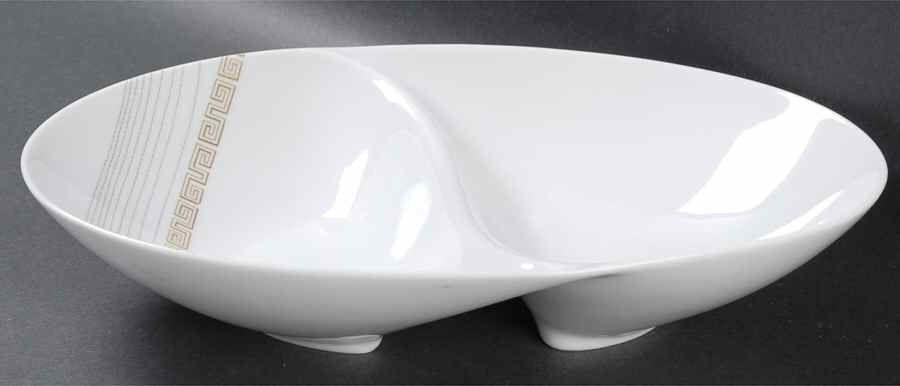 Apollo (Gold On White with Black) Oval Divided Vegetable Bowl by Sango-1