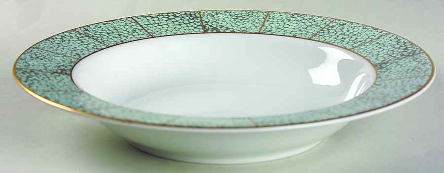 Arabesque Green Large Rim Soup Bowl by Sango-1