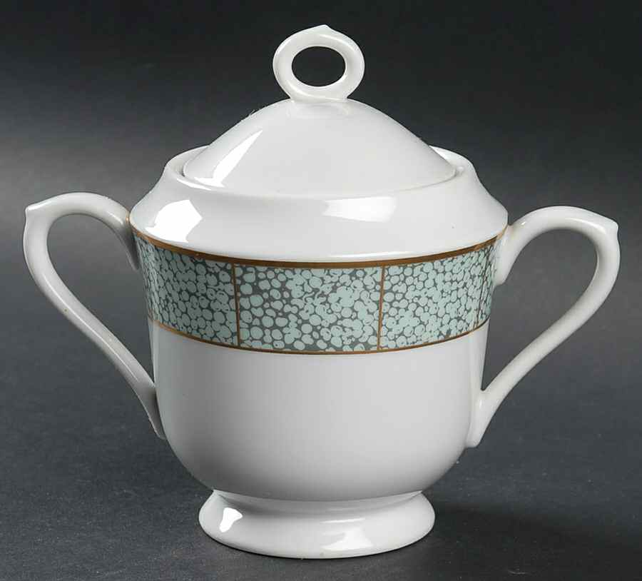 Arabesque Green Sugar Bowl & Lid by Sango-1