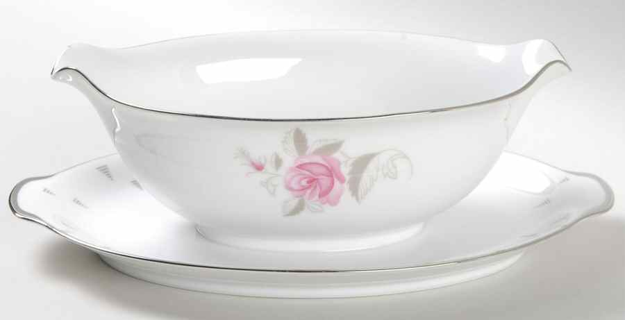 Arcadia (Pink Roses) Gravy Boat with Attached Underplate by Sango-1