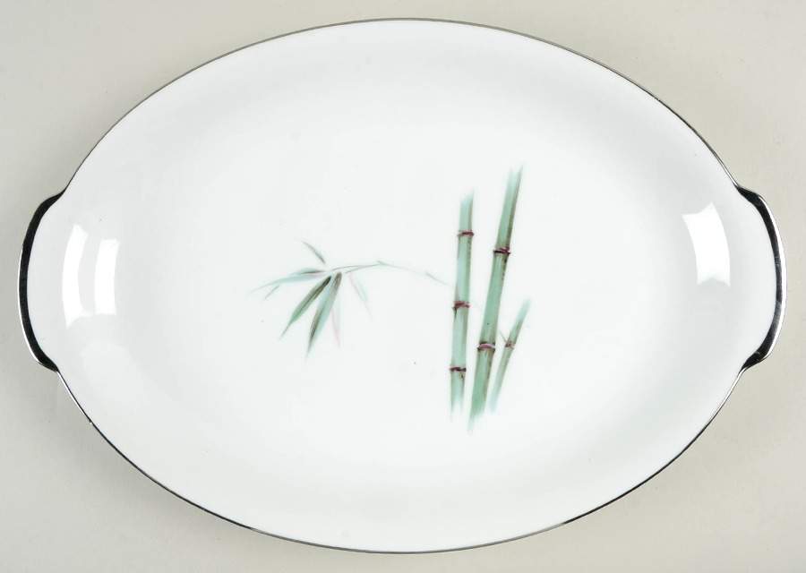 Bamboo Green 16" Oval Serving Platter by Sango-1