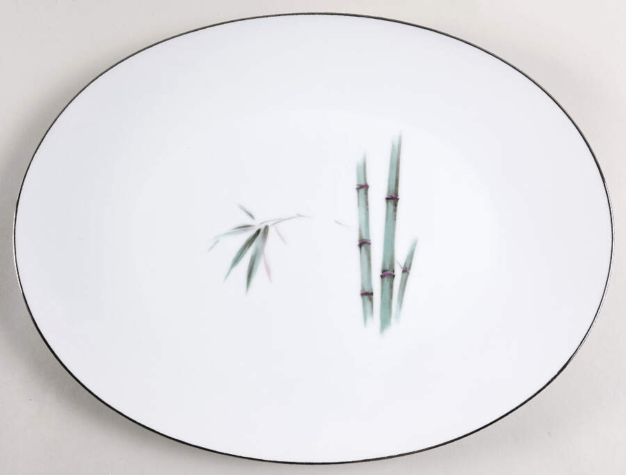 Bamboo Green 15" Oval Serving Platter by Sango-1