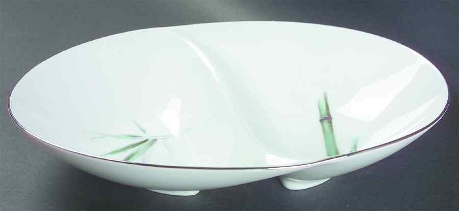 Bamboo Green 11" Oval Divided Vegetable Bowl by Sango-1