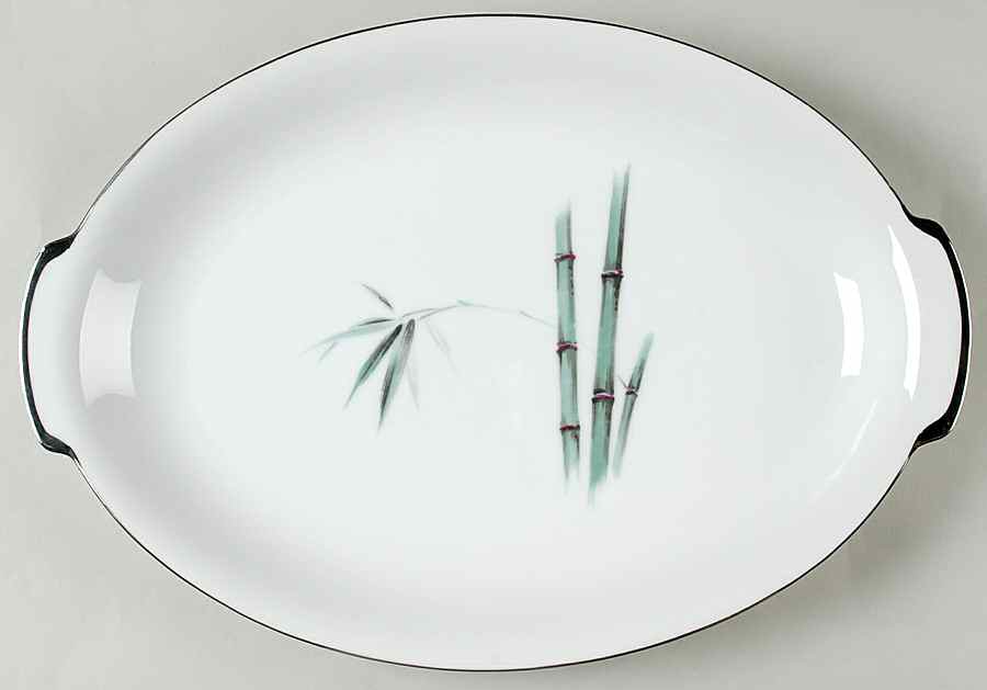 Bamboo Green 15" Oval Serving Platter by Sango-1