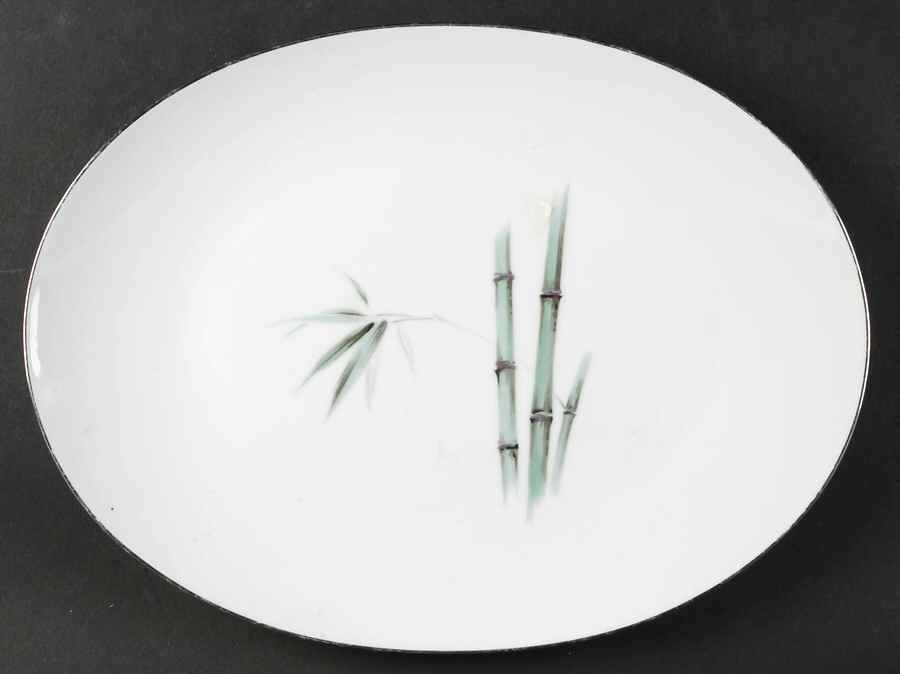 Bamboo Green 14" Oval Serving Platter by Sango-1