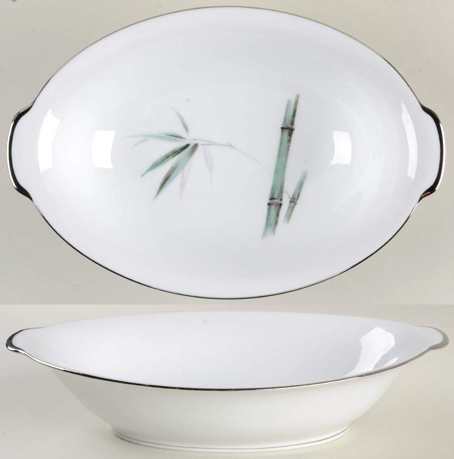 Bamboo Green 10" Oval Vegetable Bowl by Sango-1