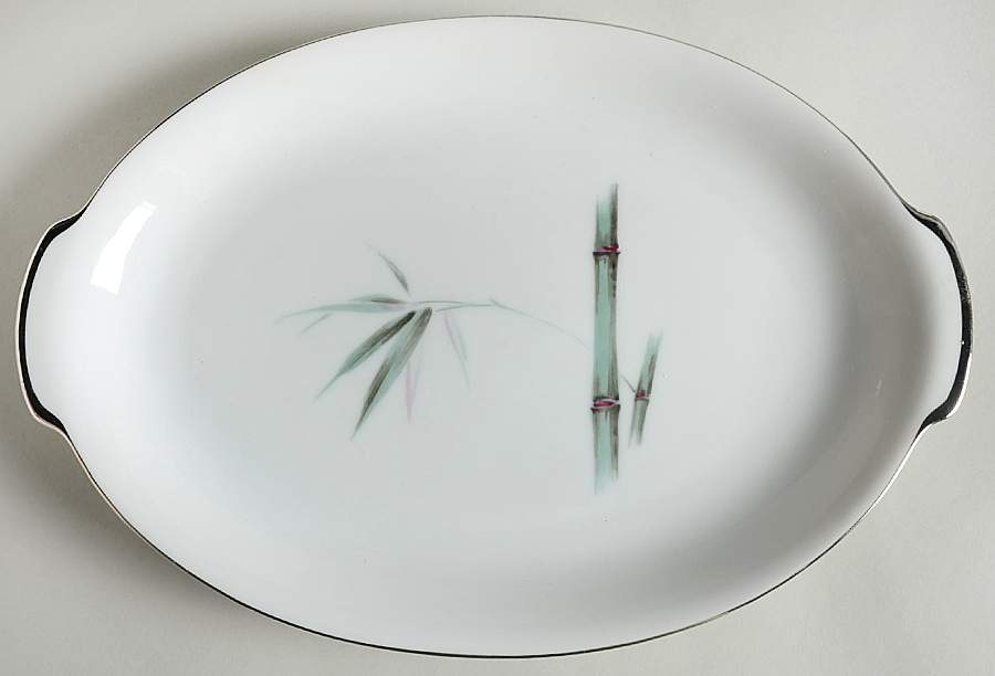Bamboo Green 12" Oval Serving Platter by Sango-1