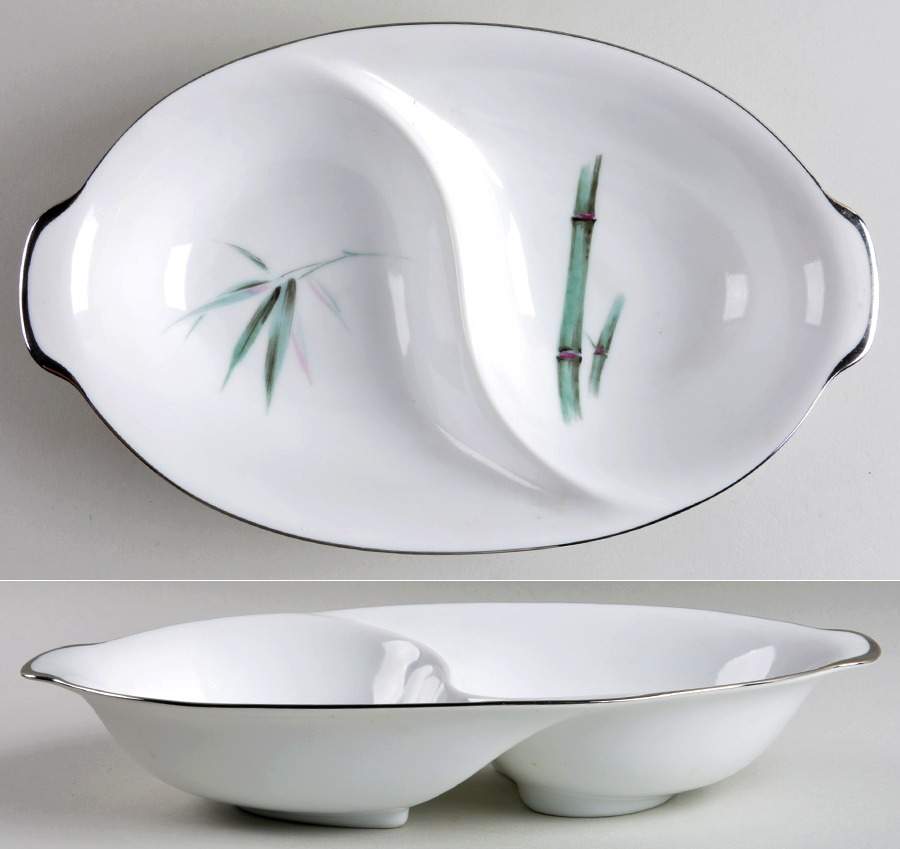 Bamboo Green 11" Oval Divided Vegetable Bowl by Sango-1