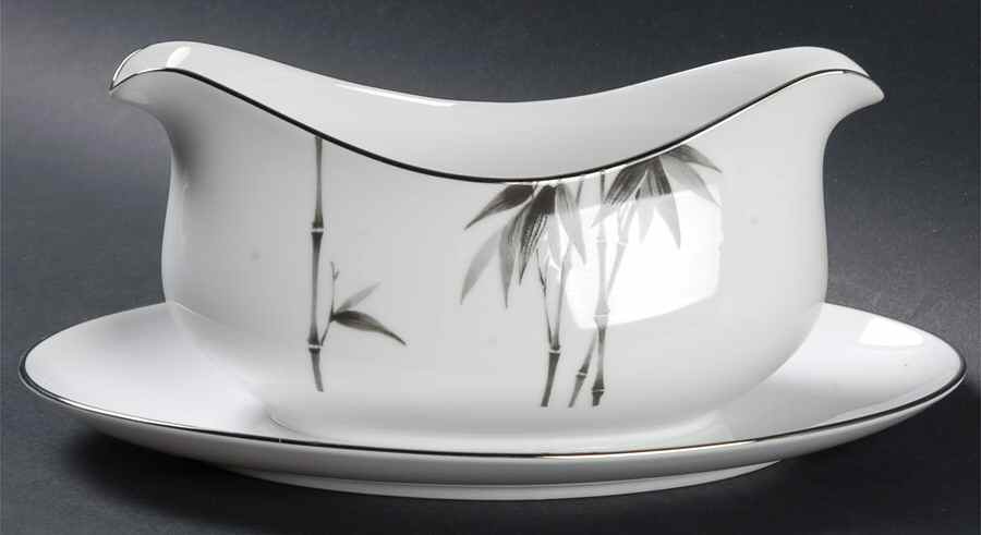 Black Bamboo Gravy Boat with Attached Underplate by Sango-1