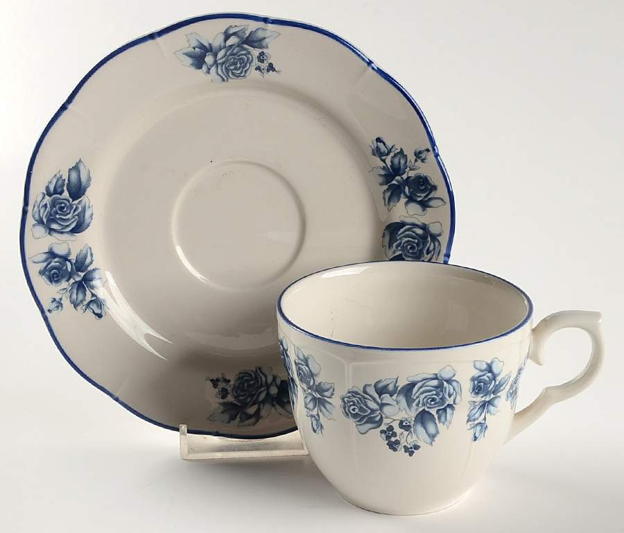 Blue Damask Flat Cup & Saucer Set by Sango-1