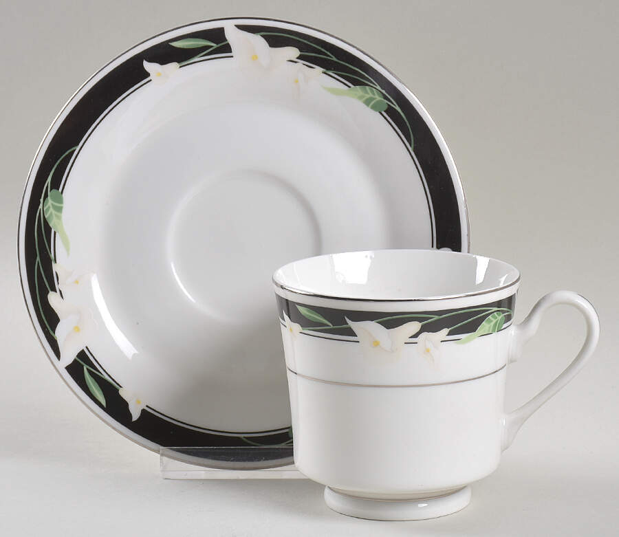 Black Fantasy Footed Cup & Saucer Set by Sango-1