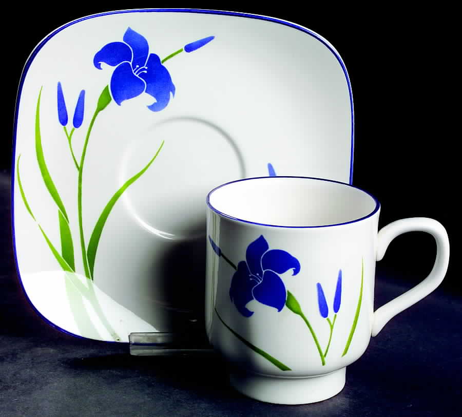 Blue Iris Flat Cup & Saucer Set by Sango-1
