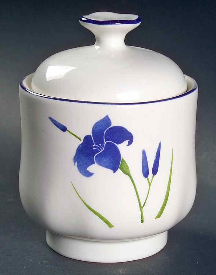 Blue Iris Sugar Bowl & Lid by Sango-1