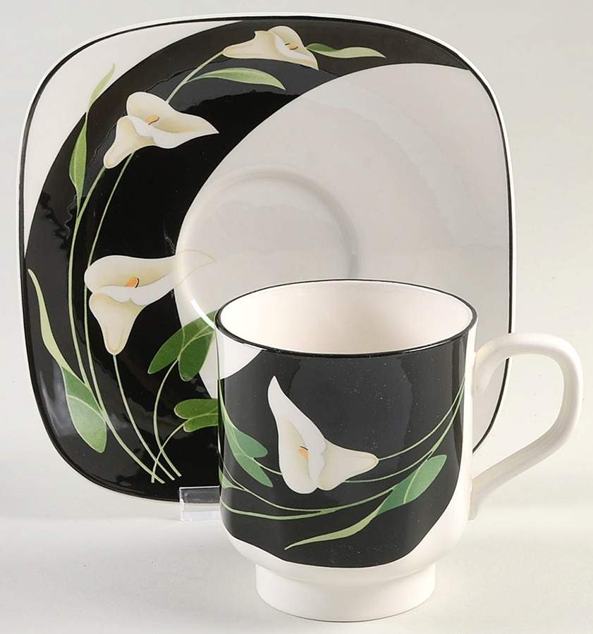 Black Lilies (Quadrille) Footed Cup & Saucer Set by Sango-1