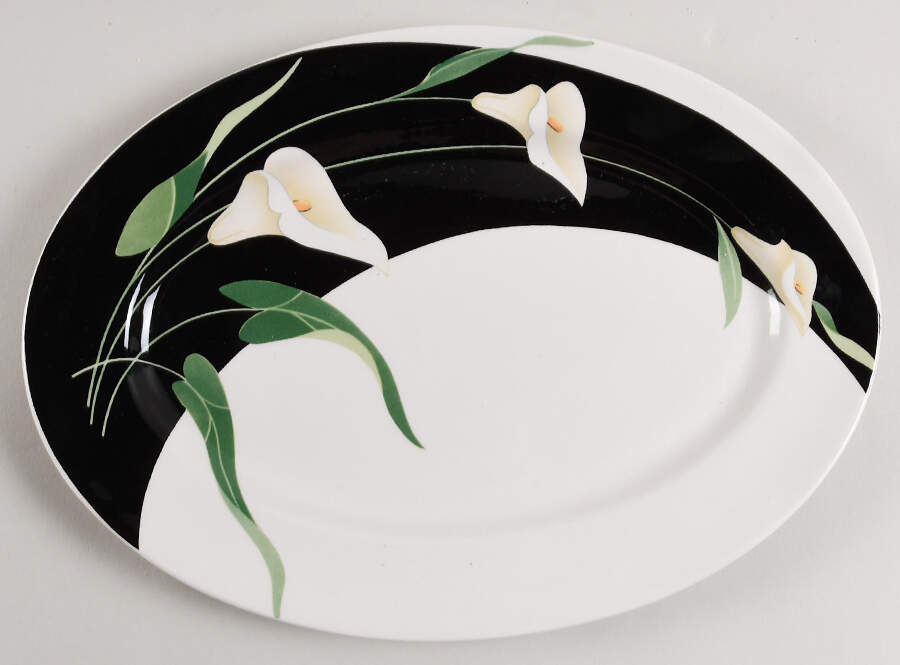 Black Lilies (Quadrille) 14" Oval Serving Platter by Sango-1