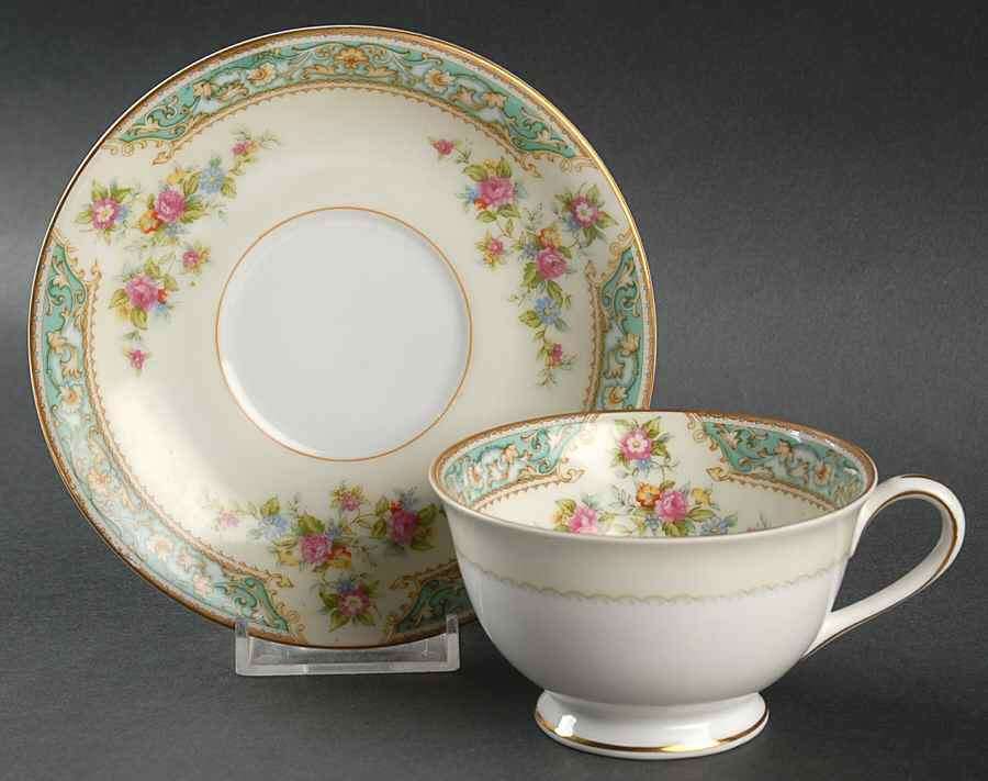 Blue Rose Footed Cup & Saucer Set by Sango-1