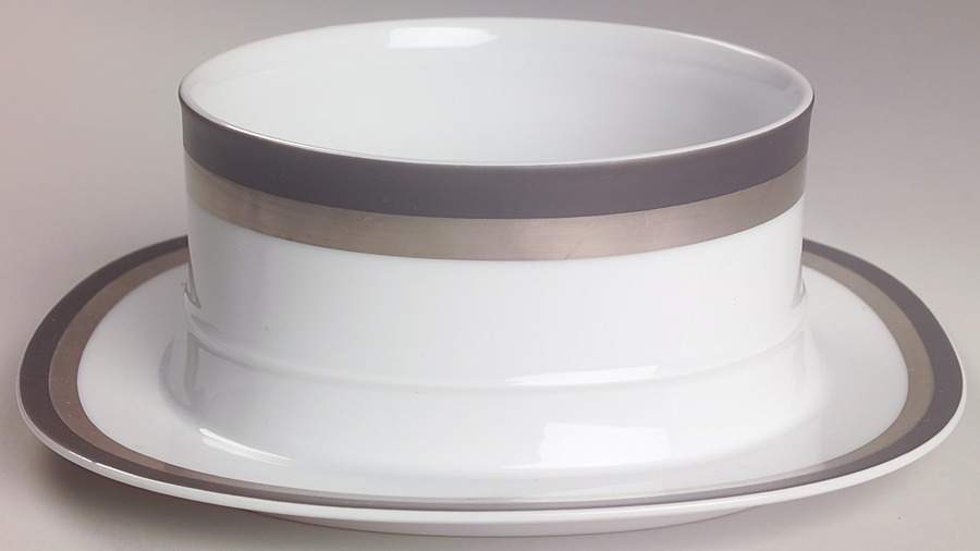 Black Satin Gravy Boat with Attached Underplate by Sango-1