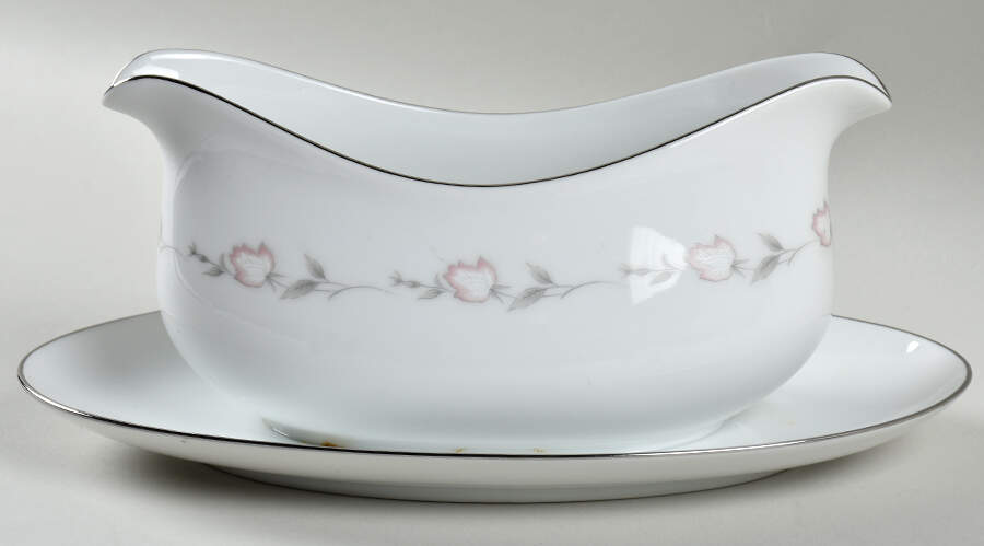 Bridal Rose Gravy Boat with Attached Underplate by Sango-1