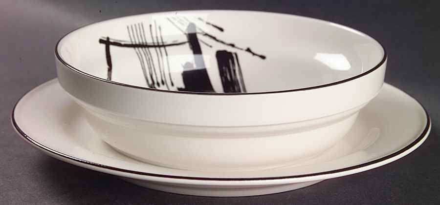 Calligraphy Gravy Boat with Attached Underplate by Sango-1