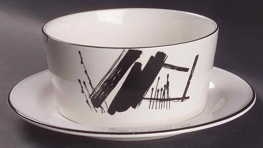 Calligraphy Gravy Boat with Attached Underplate by Sango-1