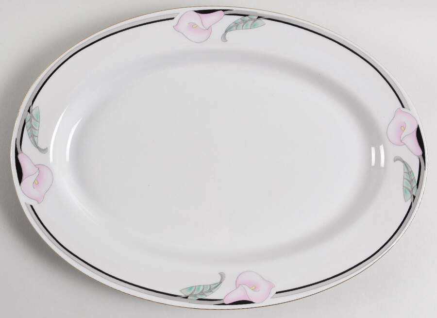 Calla Lily Pink 14" Oval Serving Platter by Sango-1