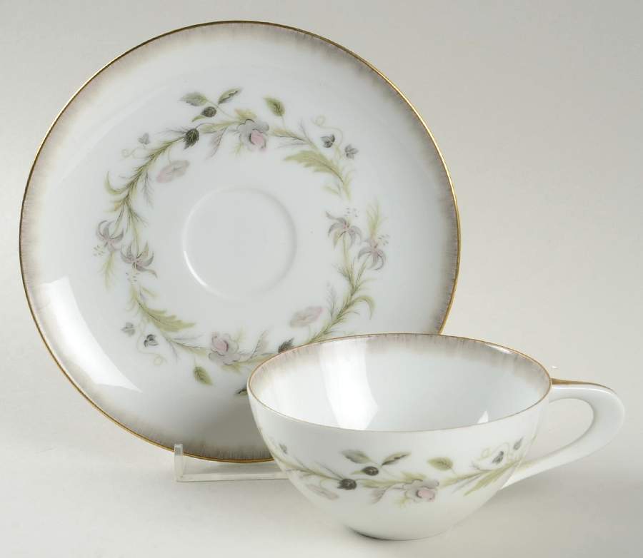 Canterbury (Gold Trim) Flat Cup & Saucer Set by Sango-1