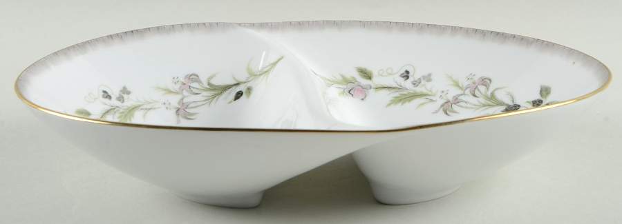 Canterbury (Gold Trim) 11" Oval Divided Vegetable Bowl by Sango-1