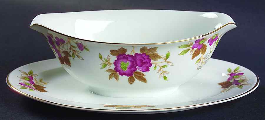 Carlton Gravy Boat with Attached Underplate by Sango-1