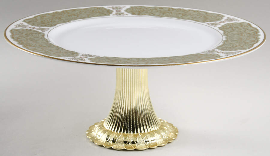 Chantilly (Gold Trim) Cake Stand with 4"-5" Metal Pedestal  Hc by Sango-1
