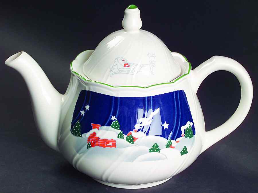 Christmas Eve (Swirl Edge) Teapot & Lid by Sango-1