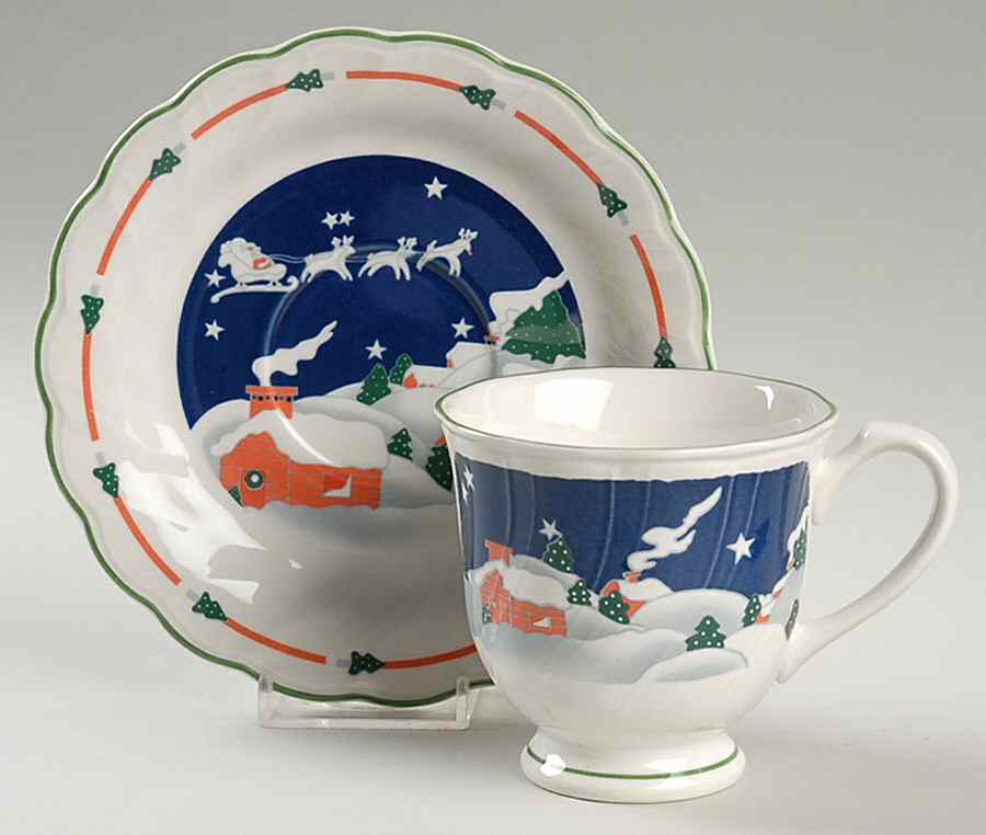 Christmas Eve (Swirl Edge) Footed Cup & Saucer Set by Sango-1