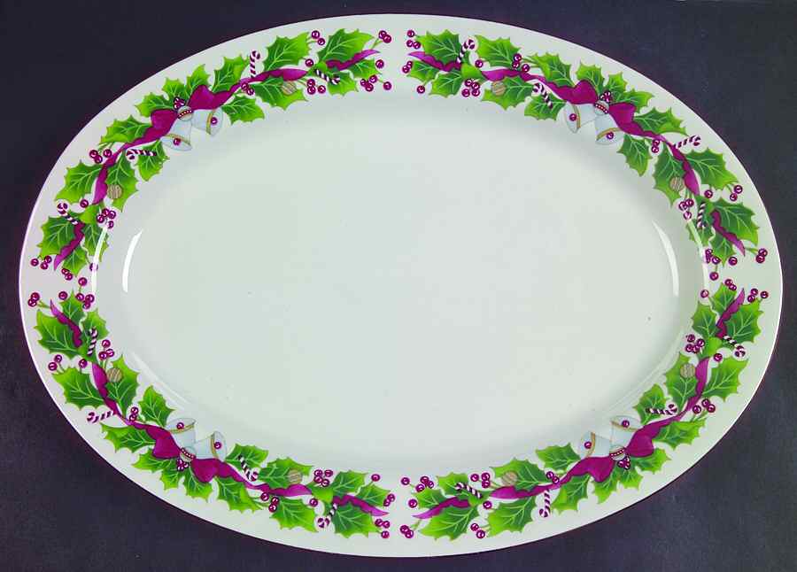 Christmas Holly 14" Oval Serving Platter by Sango-1