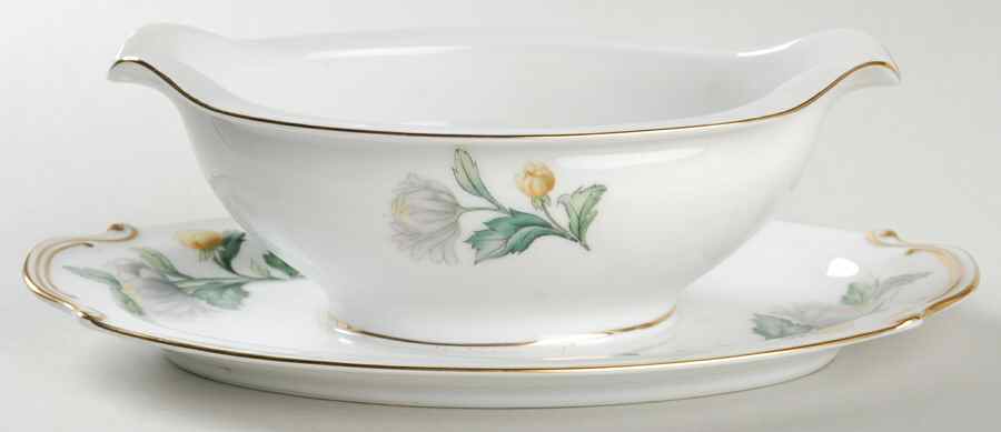 Chrysanthemum (Rim) Gravy Boat with Attached Underplate by Sango-1