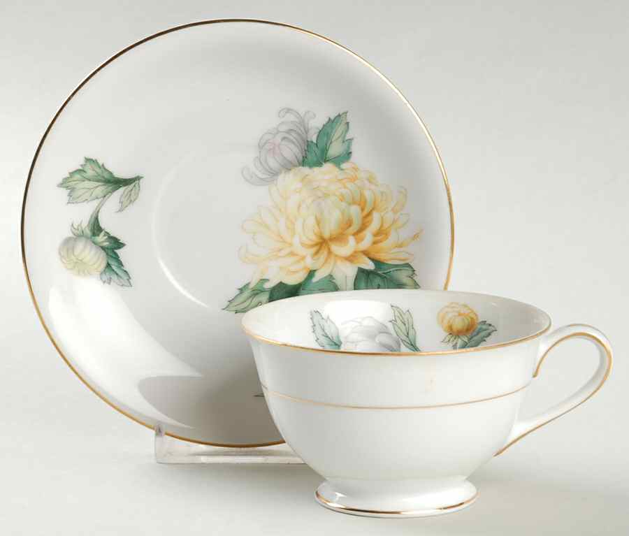 Chrysanthemum (Rim) Footed Cup & Saucer Set by Sango-1