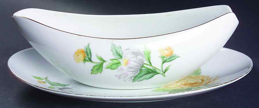 Chrysanthemum (Coupe) Gravy Boat & Underplate by Sango-1