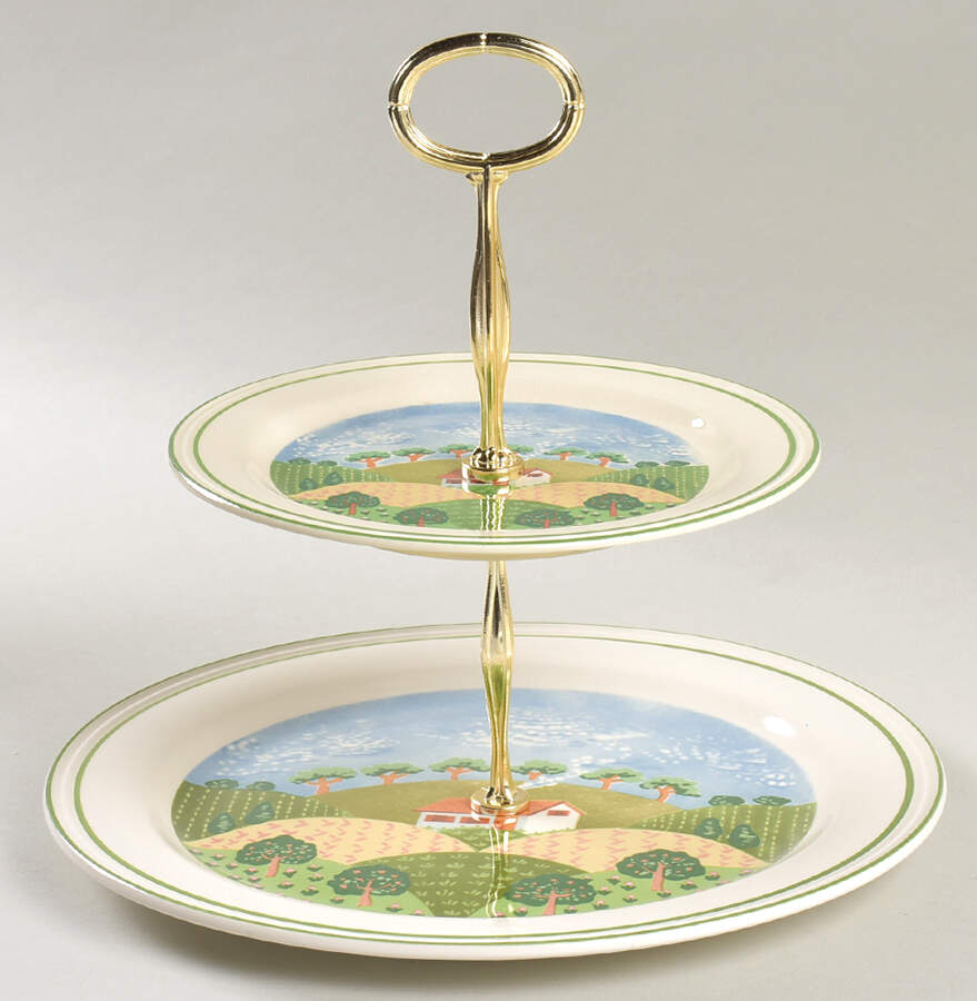 Country Cottage 6 5/8"-10"  2 Tiered Serving Tray (Dp, Sp) HC by Sango-1