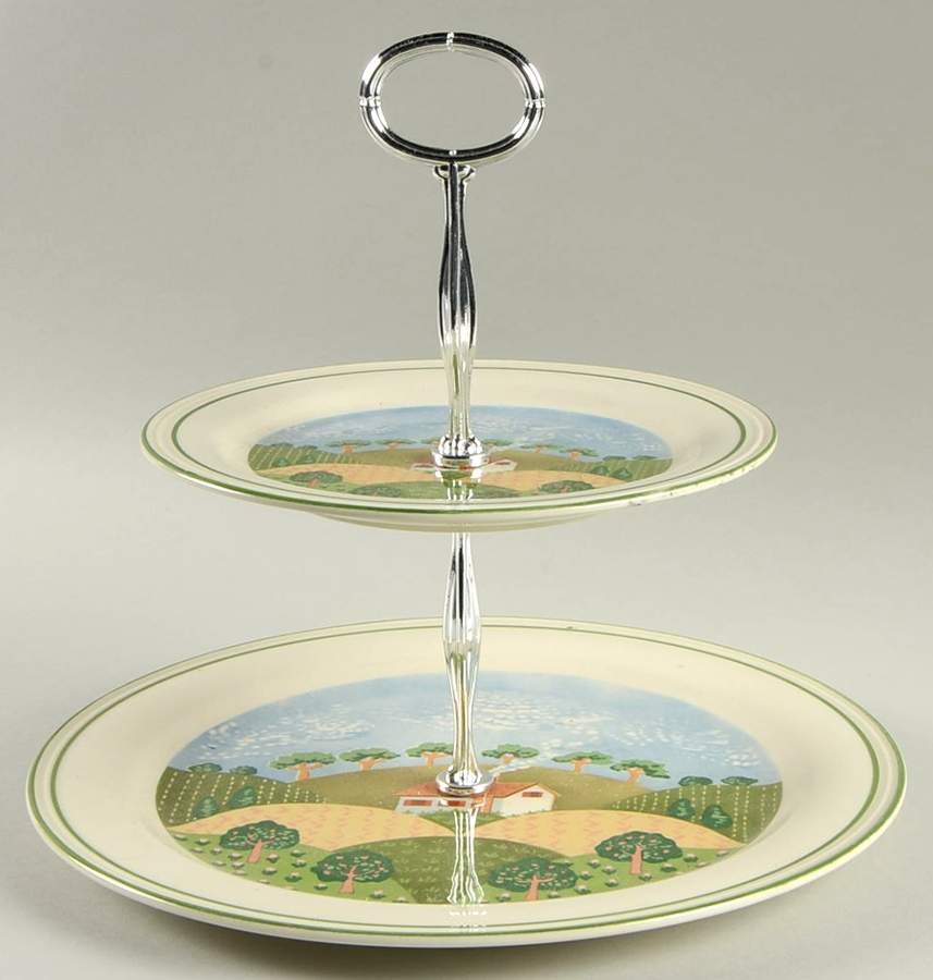 Country Cottage 2 Tiered Serving Tray (Dinner & Salad Plate) by Sango-1