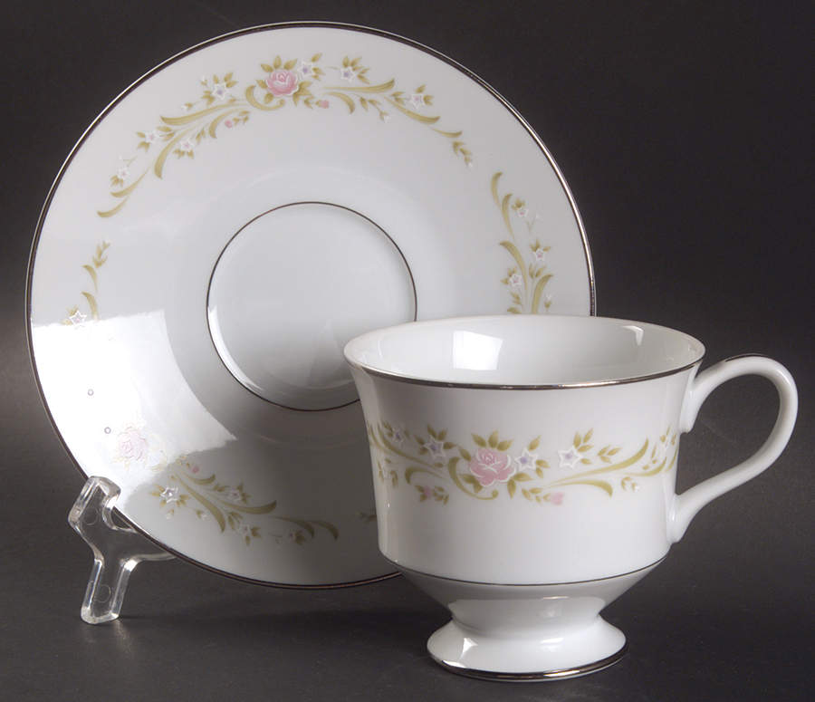 Cotillion Pink Green Floral Footed Cup & Saucer Set by Sango-1